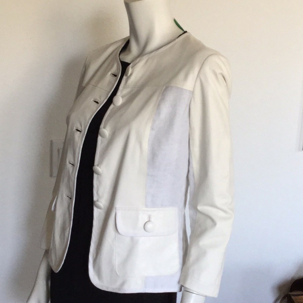 Lafayette 148 white kid leather & linen jacket